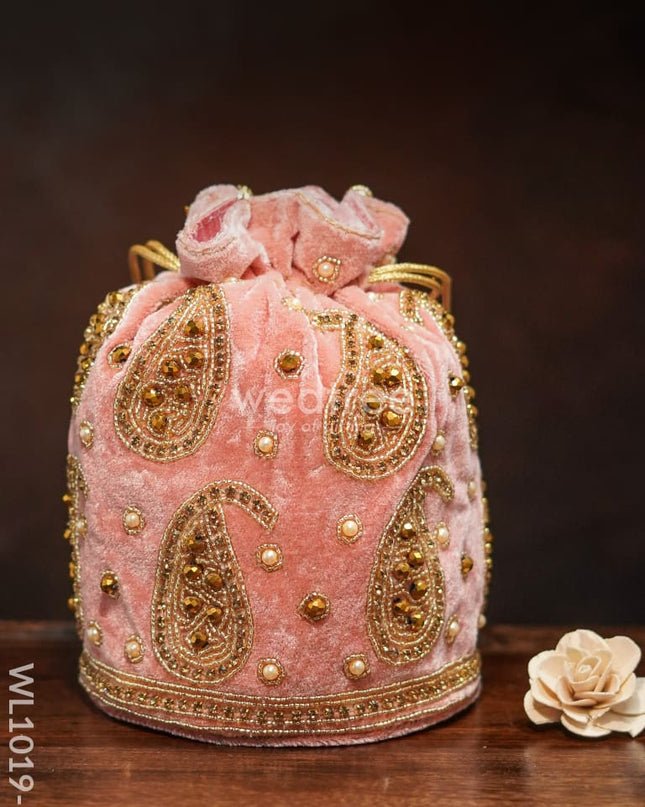 Potli Bag With Mango Design And Beaded Crystal Work - Pink Wl1019-3 Bags