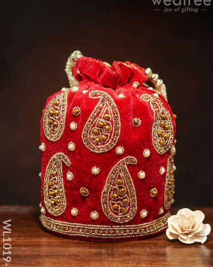 Potli Bag With Mango Design And Beaded Crystal Work - Red Wl1019-2 Bags
