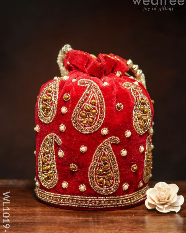 Potli Bag With Mango Design And Beaded Crystal Work - Red Wl1019-2 Bags