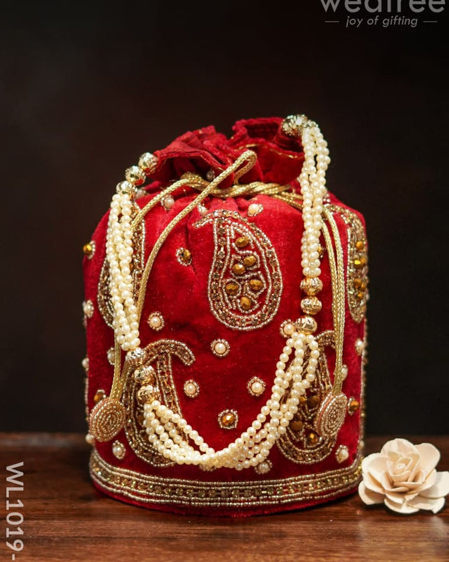 Potli Bag With Mango Design And Beaded Crystal Work - Red Wl1019-2 Bags