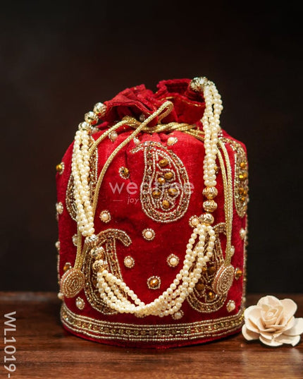 Potli Bag With Mango Design And Beaded Crystal Work - Red Wl1019-2 Bags