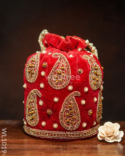 Potli Bag With Mango Design And Beaded Crystal Work - Red Wl1019-2 Bags