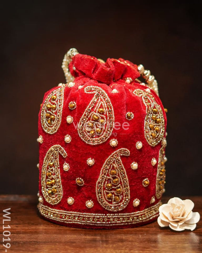 Potli Bag With Mango Design And Beaded Crystal Work - Red Wl1019-2 Bags