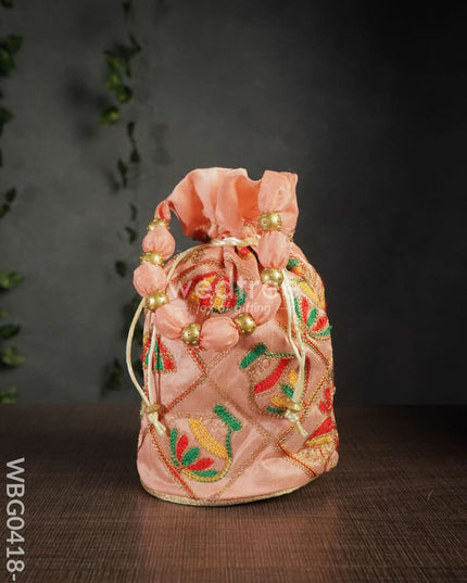 Potli Bag With Multi Coloured Pastel Shade Embroidery - Round Base Wbg0418 3/4Th Embroidery Designed