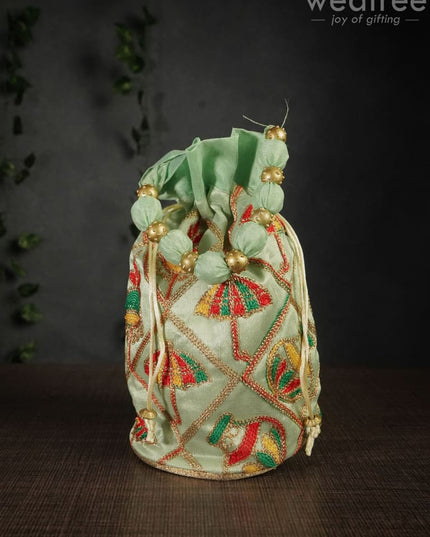 Potli Bag With Multi Coloured Pastel Shade Embroidery - Round Base Wbg0418 Bags