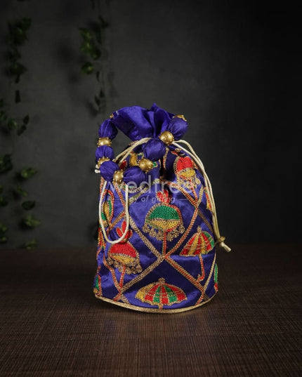 Potli Bag With Multi Coloured Pastel Shade Embroidery - Round Base Wbg0418 Bags