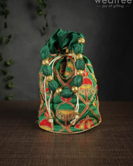 Potli Bag With Multi Coloured Pastel Shade Embroidery - Round Base Wbg0418 Bags