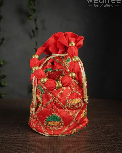 Potli Bag With Multi Coloured Pastel Shade Embroidery - Round Base Wbg0418 Bags