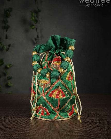 Potli Bag With Multi Coloured Pastel Shade Embroidery - Round Base Wbg0418 Bags