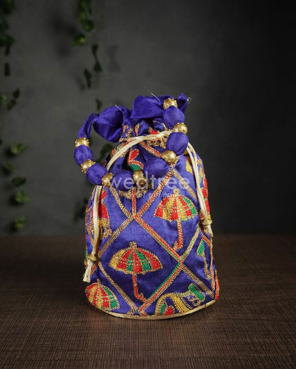 Potli Bag With Multi Coloured Pastel Shade Embroidery - Round Base Wbg0418 Bags