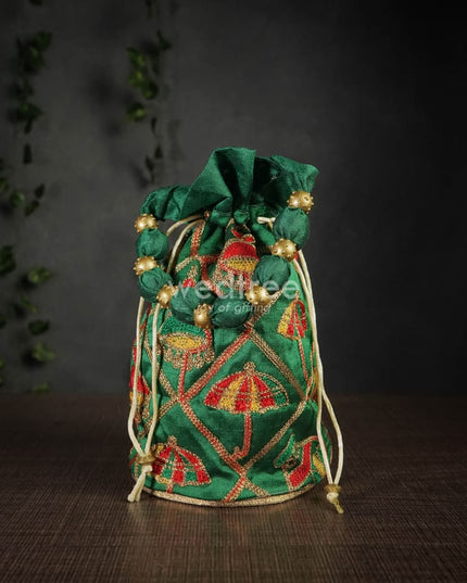 Potli Bag With Multi Coloured Pastel Shade Embroidery - Round Base Wbg0418 Bags