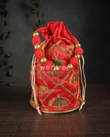 Potli Bag With Multi Coloured Pastel Shade Embroidery - Round Base Wbg0418 Bags