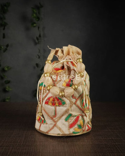 Potli Bag With Multi Coloured Pastel Shade Embroidery - Round Base Wbg0418 Bags