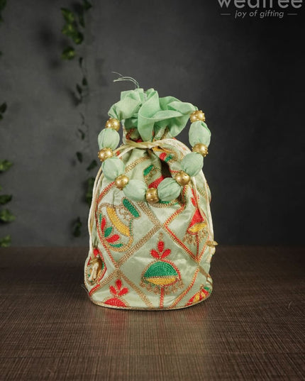 Potli Bag With Multi Coloured Pastel Shade Embroidery - Round Base Wbg0418 Bags
