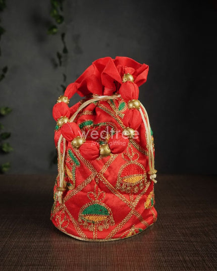 Potli Bag With Multi Coloured Pastel Shade Embroidery - Round Base Wbg0418 Bags