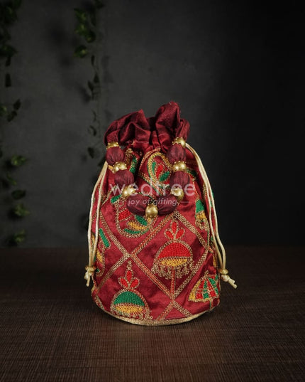 Potli Bag With Multi Coloured Pastel Shade Embroidery - Round Base Wbg0418 Bags