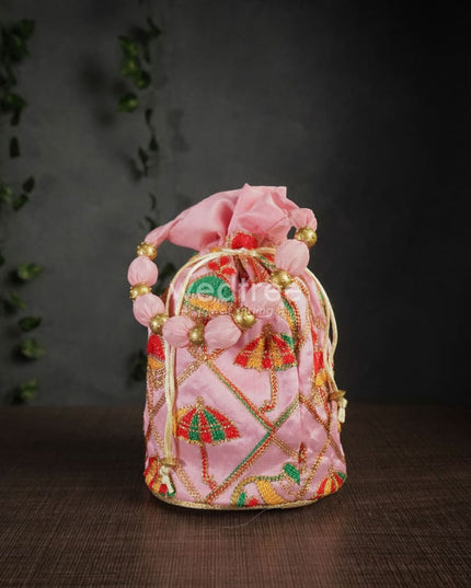 Potli Bag With Multi Coloured Pastel Shade Embroidery - Round Base Wbg0418 Bags