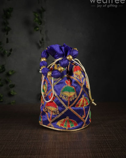 Potli Bag With Multi Coloured Pastel Shade Embroidery - Round Base Wbg0418 Bags