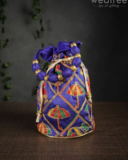 Potli Bag With Multi Coloured Pastel Shade Embroidery - Round Base Wbg0418 Bags