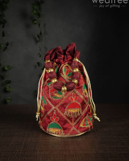 Potli Bag With Multi Coloured Pastel Shade Embroidery - Round Base Wbg0418 Bags
