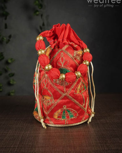 Potli Bag With Multi Coloured Pastel Shade Embroidery - Round Base Wbg0418 Bags