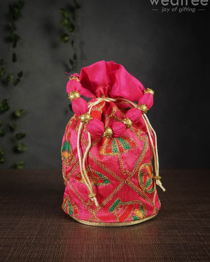 Potli Bag With Multi Coloured Pastel Shade Embroidery - Round Base Wbg0418 Bags