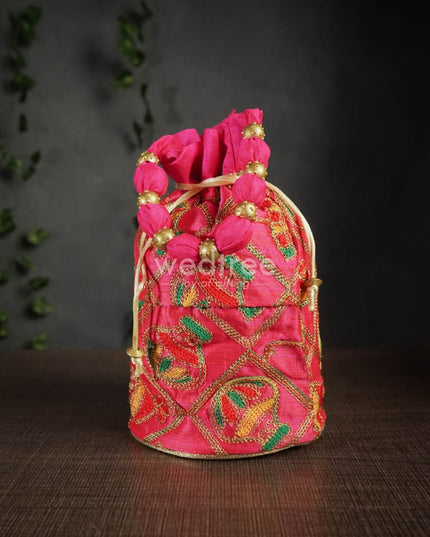 Potli Bag With Multi Coloured Pastel Shade Embroidery - Round Base Wbg0418 Bags