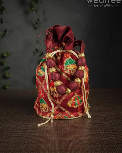Potli Bag With Multi Coloured Pastel Shade Embroidery - Round Base Wbg0418 Bags