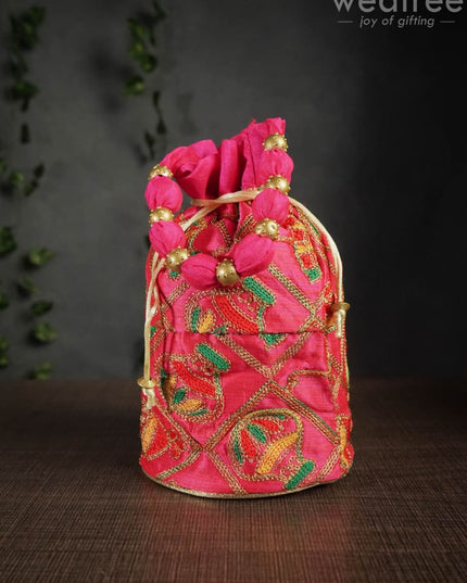Potli Bag With Multi Coloured Pastel Shade Embroidery - Round Base Wbg0418 Bags