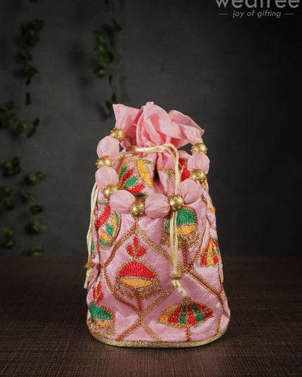 Potli Bag With Multi Coloured Pastel Shade Embroidery - Round Base Wbg0418 Bags