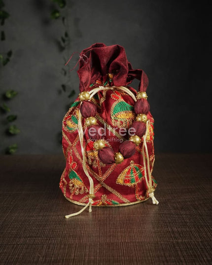 Potli Bag With Multi Coloured Pastel Shade Embroidery - Round Base Wbg0418 Bags