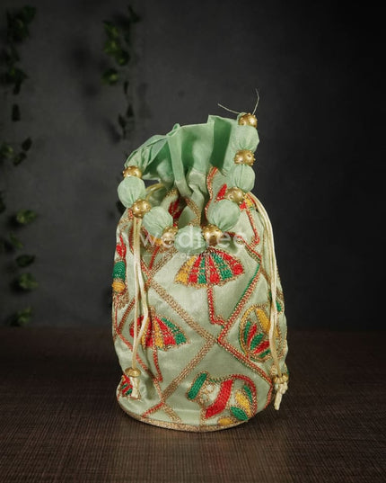 Potli Bag With Multi Coloured Pastel Shade Embroidery - Round Base Wbg0418 Bags