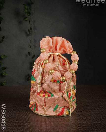 Potli Bag With Multi Coloured Pastel Shade Embroidery - Round Base Wbg0418 Full Embroidery Designed