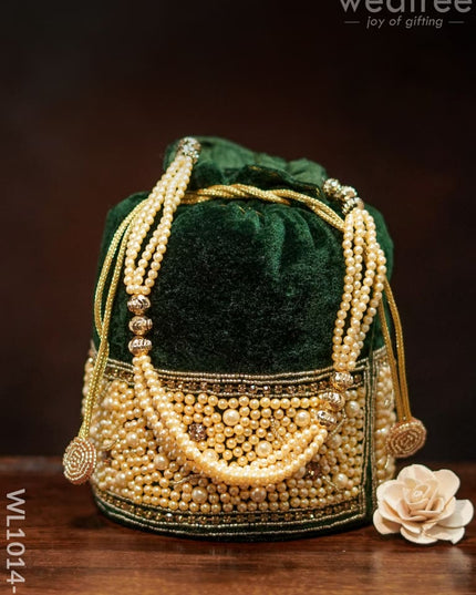 Potli Bag With Pearl Beads At The Bottom - Green Wl1014-1 Bags