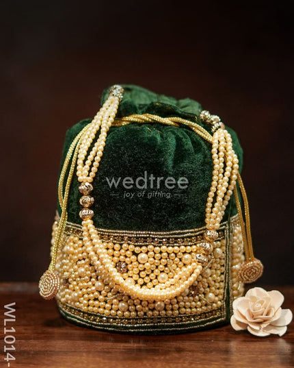 Potli Bag With Pearl Beads At The Bottom - Green Wl1014-1 Bags