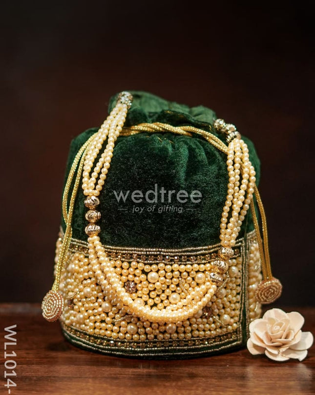 Potli Bag With Pearl Beads At The Bottom - Green Wl1014-1 Bags