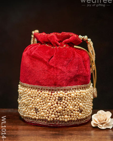 Potli Bag With Pearl Beads At The Bottom - Red Wl1014-2 Bags