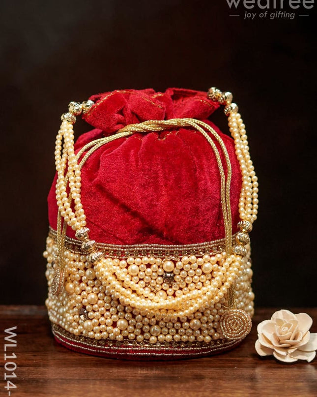Potli Bag With Pearl Beads At The Bottom - Red Wl1014-2 Bags