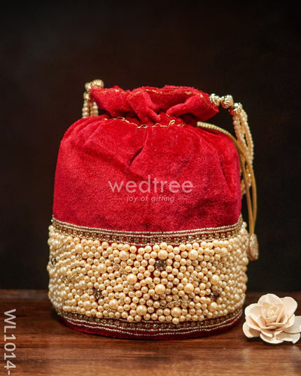 Potli Bag With Pearl Beads At The Bottom - Red Wl1014-2 Bags