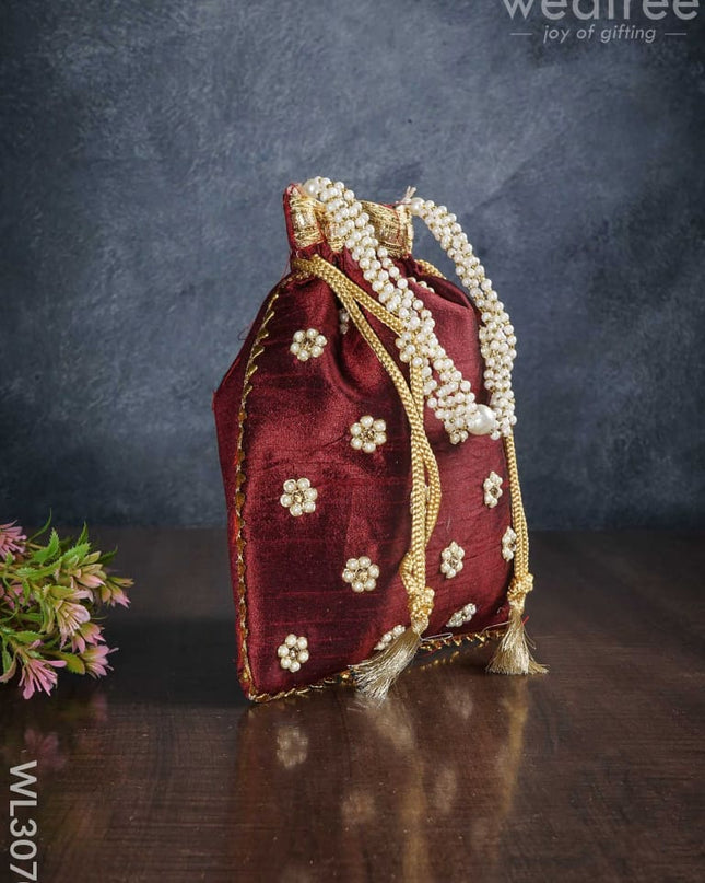 Potli Bag With Pearl Handle And Golden Drawstring - Wl3070 Bags