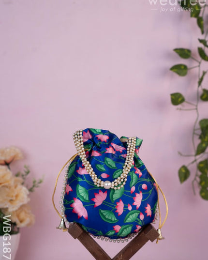 Potli Bag with Pichwai Design - 8 inch - WBG1878 - Potli Bags