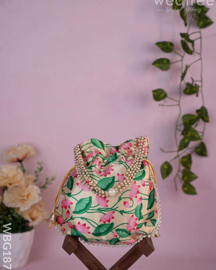 Potli Bag with Pichwai Design - 8 inch - WBG1878 - Potli Bags