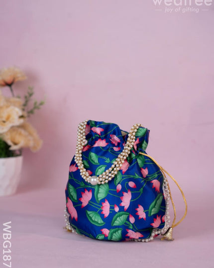 Potli Bag with Pichwai Design - 8 inch - WBG1878 - Potli Bags