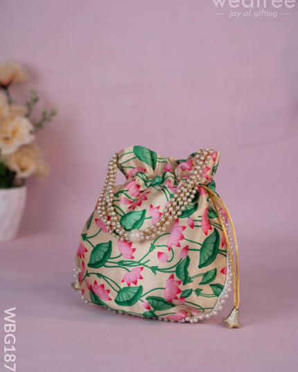 Potli Bag with Pichwai Design - 8 inch - WBG1878 - Potli Bags