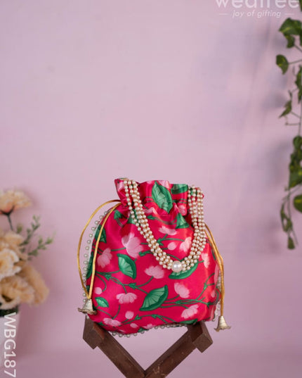Potli Bag with Pichwai Design - 8 inch - WBG1878 - Potli Bags