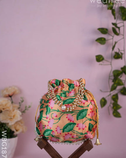 Potli Bag with Pichwai Design - 8 inch - WBG1878 - Potli Bags