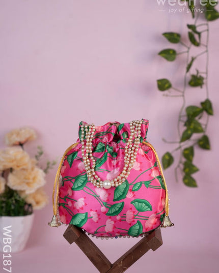 Potli Bag with Pichwai Design - 8 inch - WBG1878 - Potli Bags