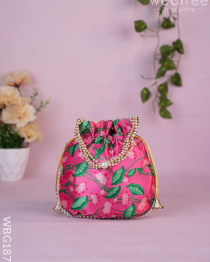 Potli Bag with Pichwai Design - 8 inch - WBG1878 - Potli Bags