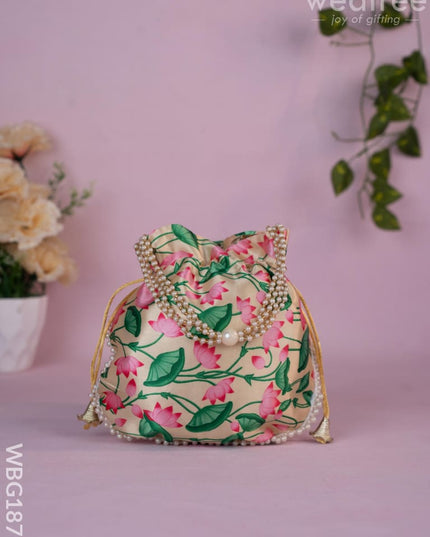 Potli Bag with Pichwai Design - 8 inch - WBG1878 - Potli Bags