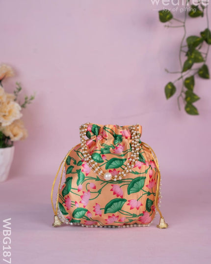 Potli Bag with Pichwai Design - 8 inch - WBG1878 - Potli Bags